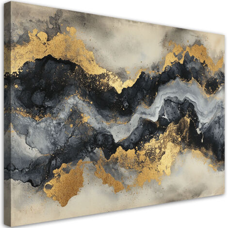 Tableau déco Marbre noir et blanc avec or 100x70 (1/5)