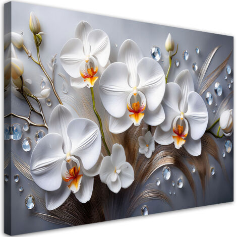 Tableau déco Fleur d'orchidée blanche peinte en 3D 100x70 (1/5)