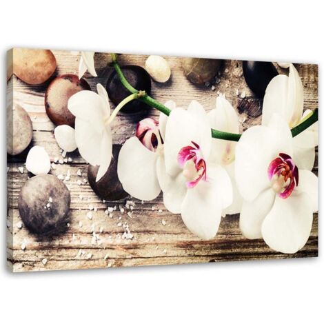 Tableau sur toile Orchidée pierres Zen Blanc 90x60 (1/5)