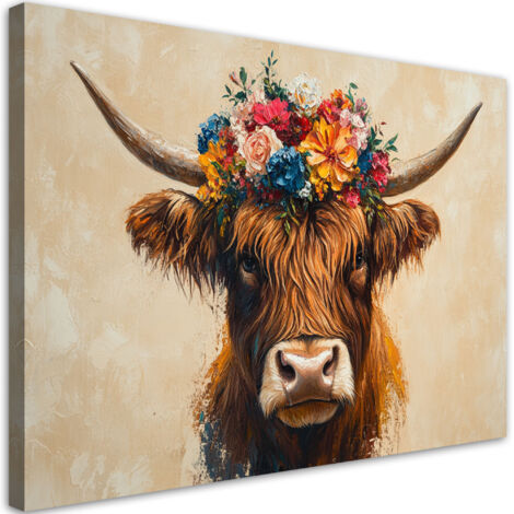 Tableau déco Vache écossaise abstraite sur fond coloré 90x60 Tableau déco Vache écossaise abstraite sur fond coloré 90x60