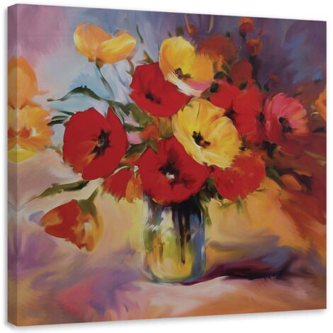 Tableau sur toile, Bouquet de coquelicots dans un vase - 30x30 (1/5)