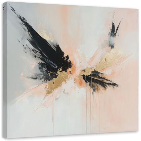 Tableau déco Abstraction moderne noir or beige éclaboussures 40x40 (1/4)
