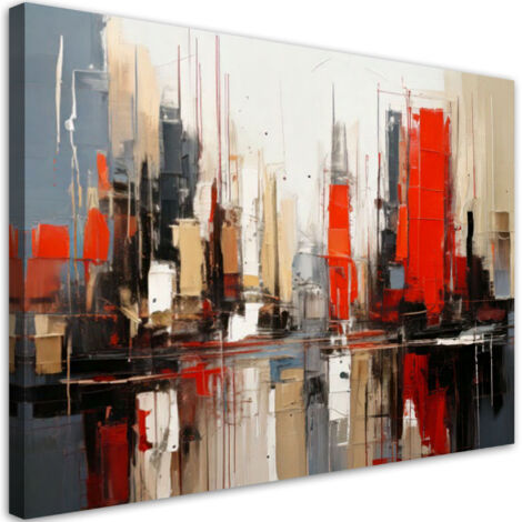 Tableau déco Ville abstraction beige rouge 60x40 (1/5)