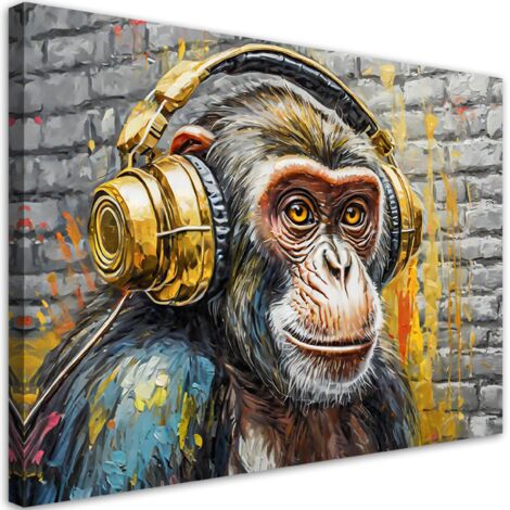 Tableau déco Singe DJ Musique 90x60 (1/5)