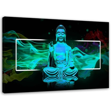 Tableau sur toile Bouddha Zen Turquoise en méditation 60x40 (1/5)