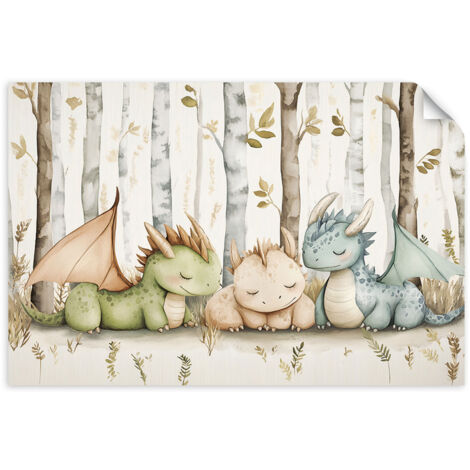 Autocollant mural Tableau pour enfant à accrocher au mur Licorne dans les nuages beiges 60x40 (1/3)