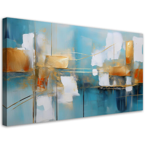 Tableau déco Turquoise Abstrait avec or 100x50 (1/5)