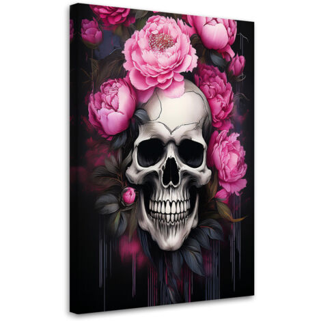 Tableau déco Crâne Pivoines roses 40x60 (1/5)