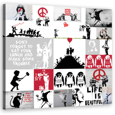 Tableau déco Banksy Street Art Graffiti Collage 50x50 (1/5)