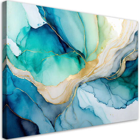 Tableau déco Aquarelle Abstraction Bleu 90x60 (1/5)