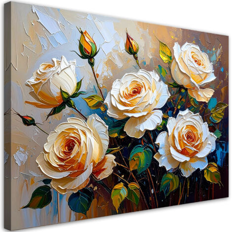 Tableau déco Roses crème Bouquet Fleurs sur fond beige 60x40 (1/4)