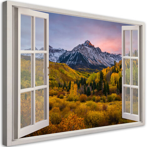 Tableau déco Vue d'une fenêtre Montagnes forêt nature 60x40 (1/5)