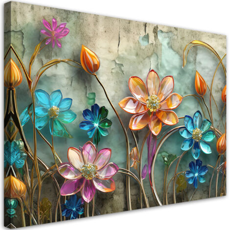 Tableau déco Fleurs Verre Abstrait Coloré 100x70 (1/5)