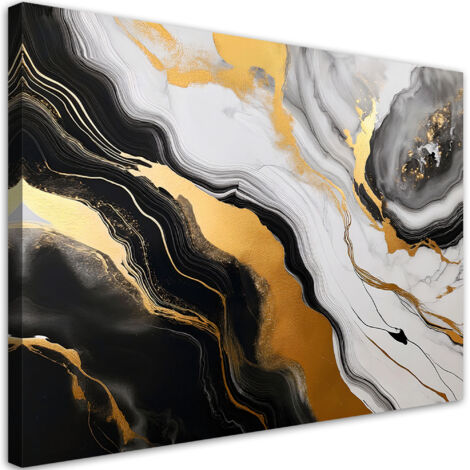 Tableau déco Marbre noir et gris avec abstraction d'or 60x40 (1/5)
