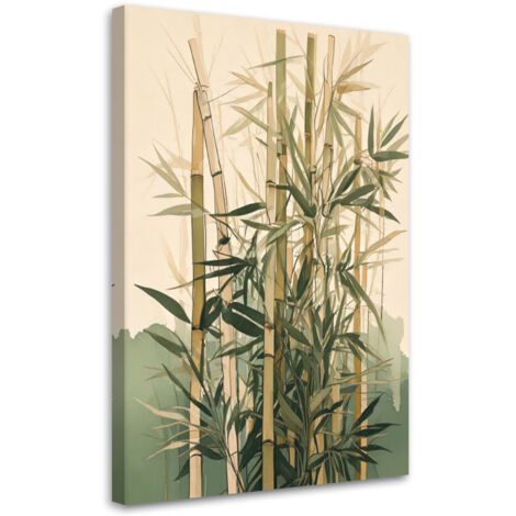 Tableau déco Plantes de bambou aquarelle beige vert 40x60 (1/5)