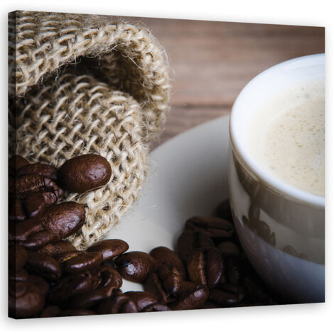 Tableau sur toile Grains de café et tasse 40x40 (1/5)