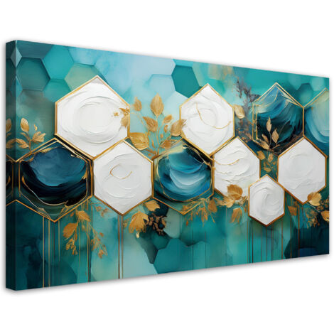 Tableau déco Hexagone Abstrait Turquoise 100x50 (1/5)