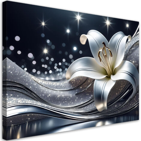 Tableau déco Fleur naturelle argentée 100x70 (1/5)