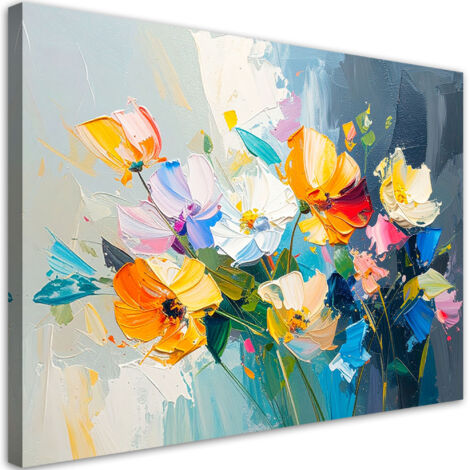 Tableau déco Fleurs colorées imitation peinture à l'huile 60x40 (1/4)