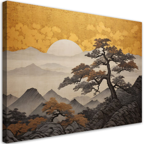 Tableau sur toile Paysage japonais sur fond doré 60x40 (1/5)