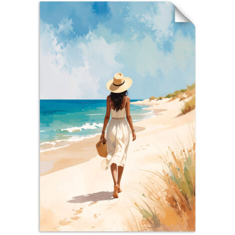 Poster autocollant Femme se promenant sur la plage 90x130 (1/3)