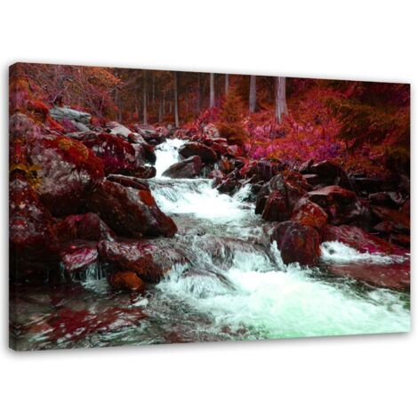 Tableau sur toile montagne ruisseau forêt rouge 60x40 (1/5)