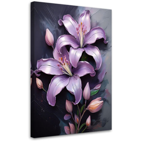 Tableau déco Fleurs Lys peints en violet 40x60 (1/5)