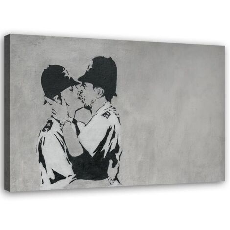 Tableau sur toile Banksy Policiers qui s'embrassent 60x40 (1/5)