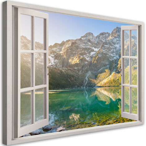 Image sur toile, Fenêtre Lac dans les montagnes Nature - 100x70 (1/5)