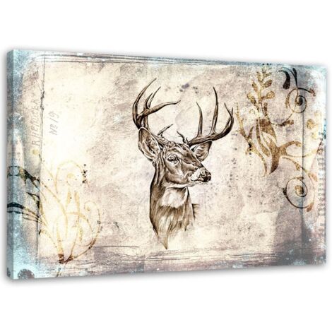 Tableau sur toile Cerf Animal Vintage Beige 60x40 (1/5)