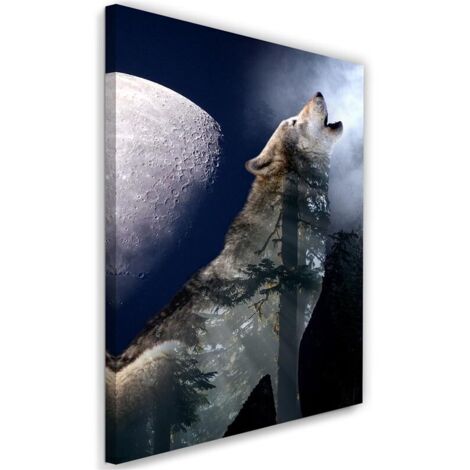 Tableau sur toile Loup Nuit Lune Nature 40x60 (1/5)