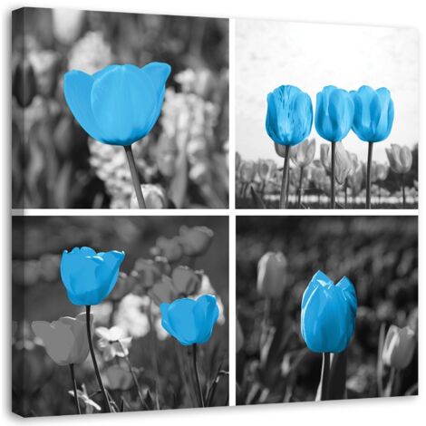 Tableau sur toile Set de tulipes bleues 60x60 (1/5)