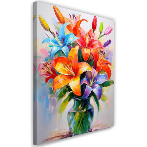 Tableau déco Lys colorés dans un vase peint 40x60 (1/5)