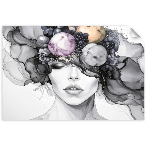 Autocollant Film Femme avec des fruits sur la tête 45x30 (1/3)