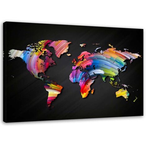 Image sur toile, carte du monde colorée - 100x70 (1/5)