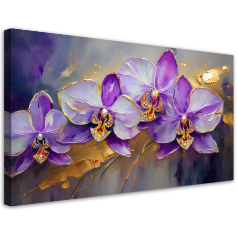 Tableau déco Orchidées peintes Fleurs violettes 80x40 (1/5)