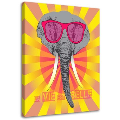 Tableau sur toile Eléphant coloré avec lunettes 40x60 (1/5)