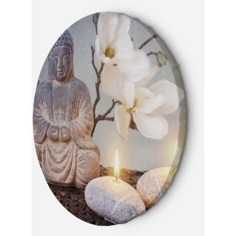 Tableau sur toile Image circulaire Bouddha et bougies 40x40 (1/5)