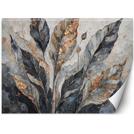 Papier peint Feuilles abstraites Gris Or 200x140 (1/5)
