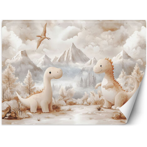 Papier peint pour chambres d'enfants Dinosauriens mignons Paysage beige 250x175 (1/5)
