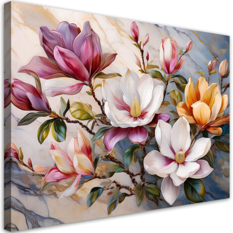 Tableau déco Fleurs colorées Magnolias Marbre 100x70 (1/5)