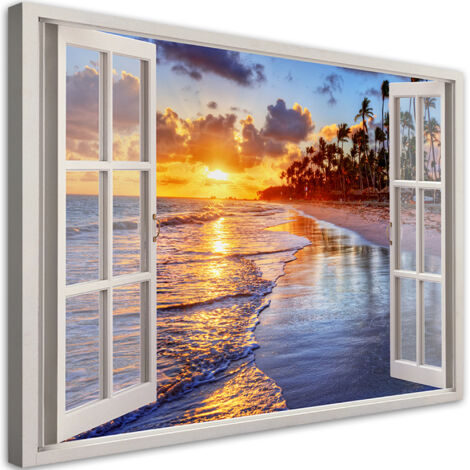 Tableau déco Fenêtre Mer coucher de soleil 60x40 (1/5)