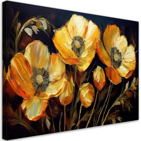 Tableau déco Coquelicots fleurs dorées 90x60 (1/5)