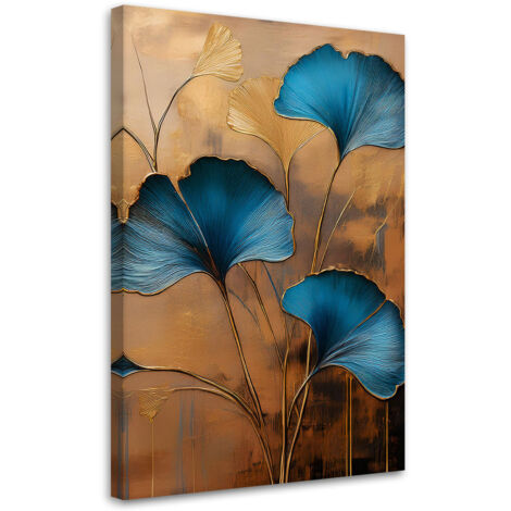 Feeby Tableau Sur Toile Fleurs Ginkgo Botanique Art Déco - 90x60 Cm - Prêt à Accrocher Pour Toute Pièce