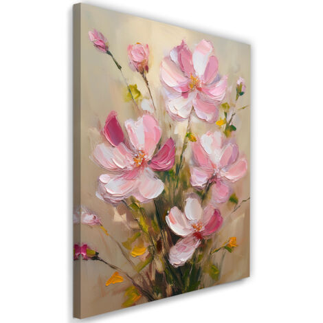 Tableau déco Fleurs peintes en rose 60x90 (1/5)