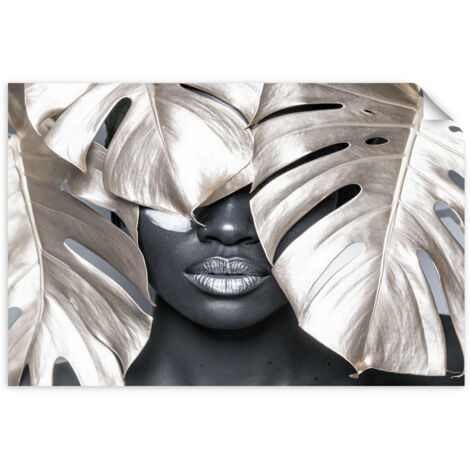 Autocollant Film Femme avec des feuilles de monstera sur la tête 100x70 (1/3)