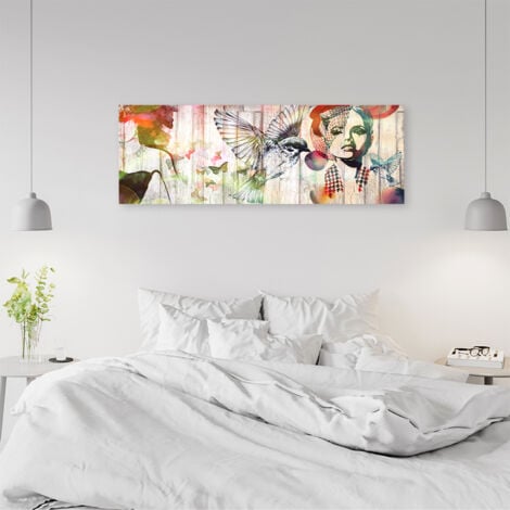 Tableau sur toile Femme oiseaux et papillons 90x30 - 3
