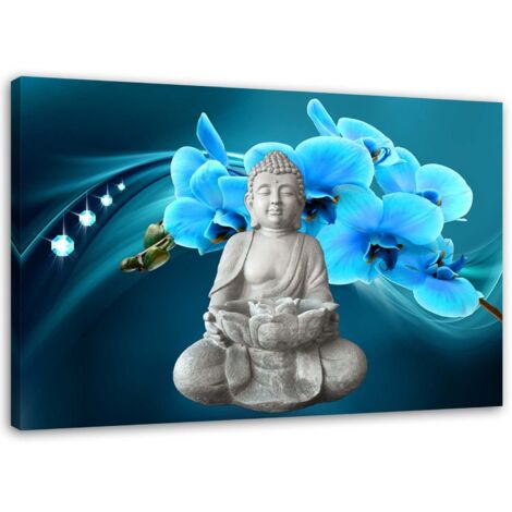 Tableau sur toile Bouddha bleu Orchidée 60x40 (1/5)