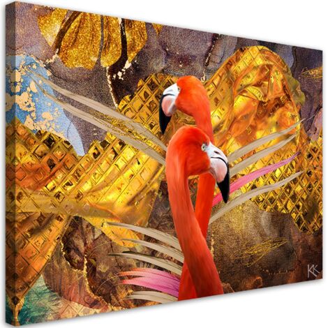 Tableau sur toile Flamants sur le fond de l'or 90x60 (1/5)