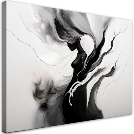 Tableau déco Femme Noir et blanc Abstraction Aquarelle 90x60 (1/5)